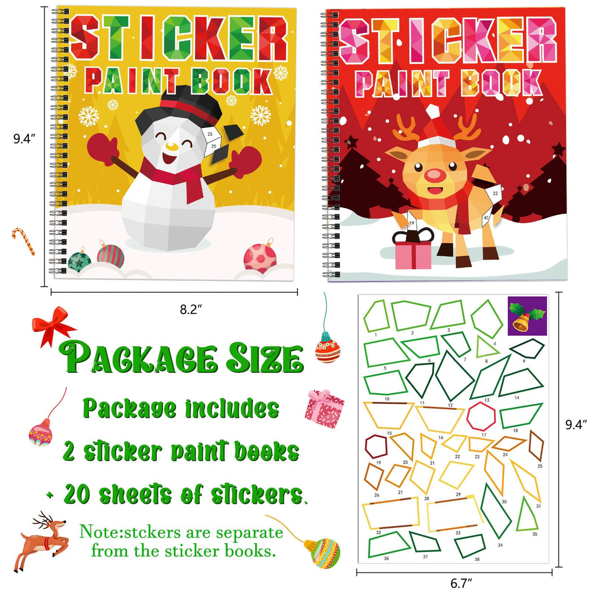TBEEJ 2-Pack Christmas Sticker Paint Books for Kids 4-8 – Create 20 Pictures with 20 Sticker Sheets (Separate)