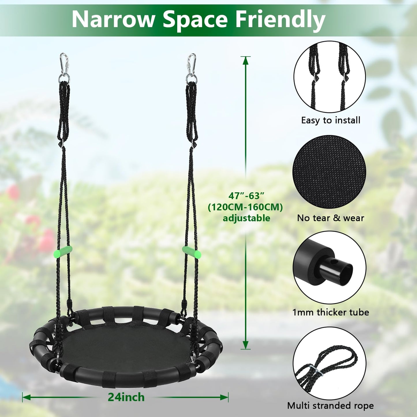 TBMLC 24-Inch Tree Swing | Durable Steel Frame & Thick PP Mat – Outdoor Saucer Swing