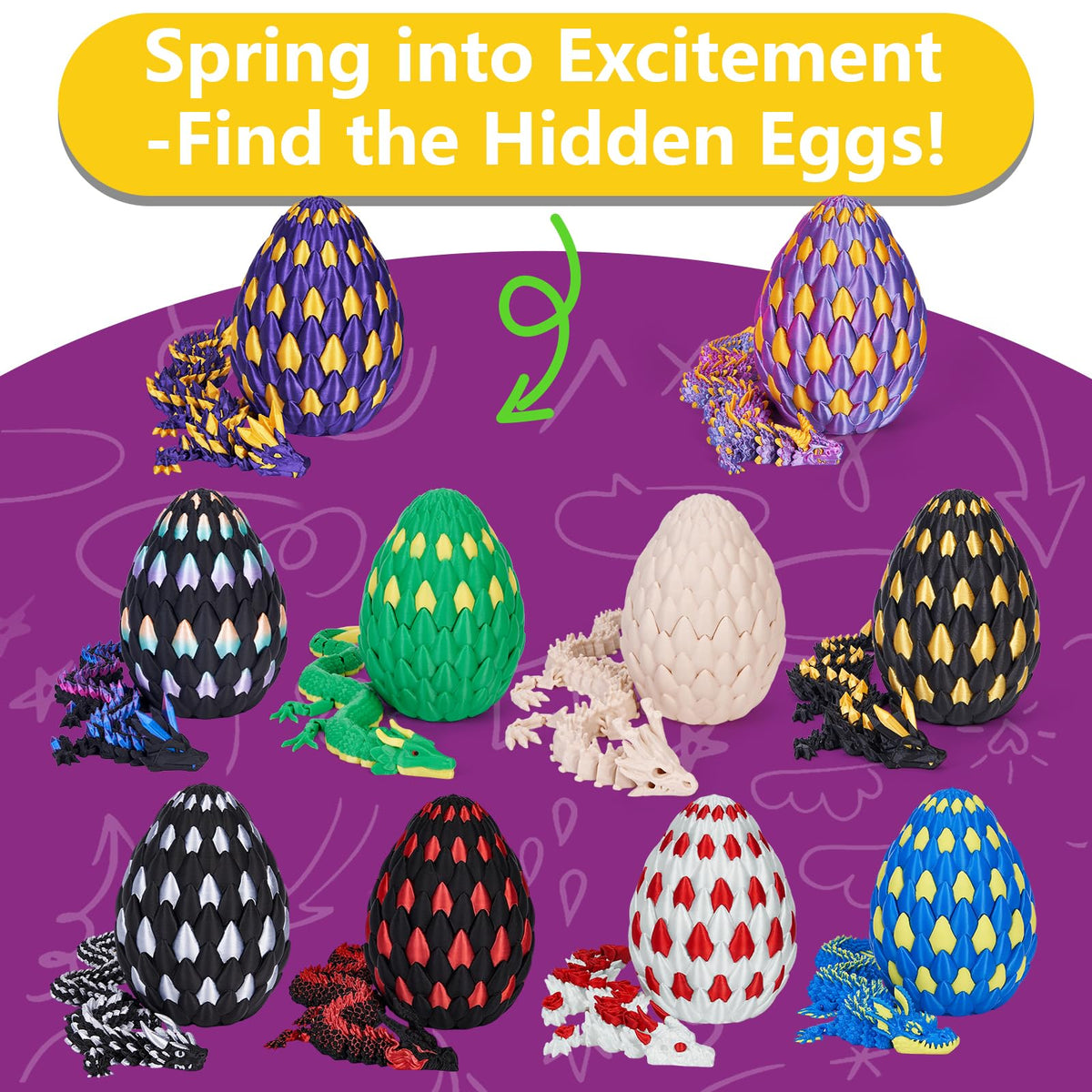 TBOLINE 3D Printed Dragon Eggs with Articulated Dragon Inside | Crystal Dragon Figures
