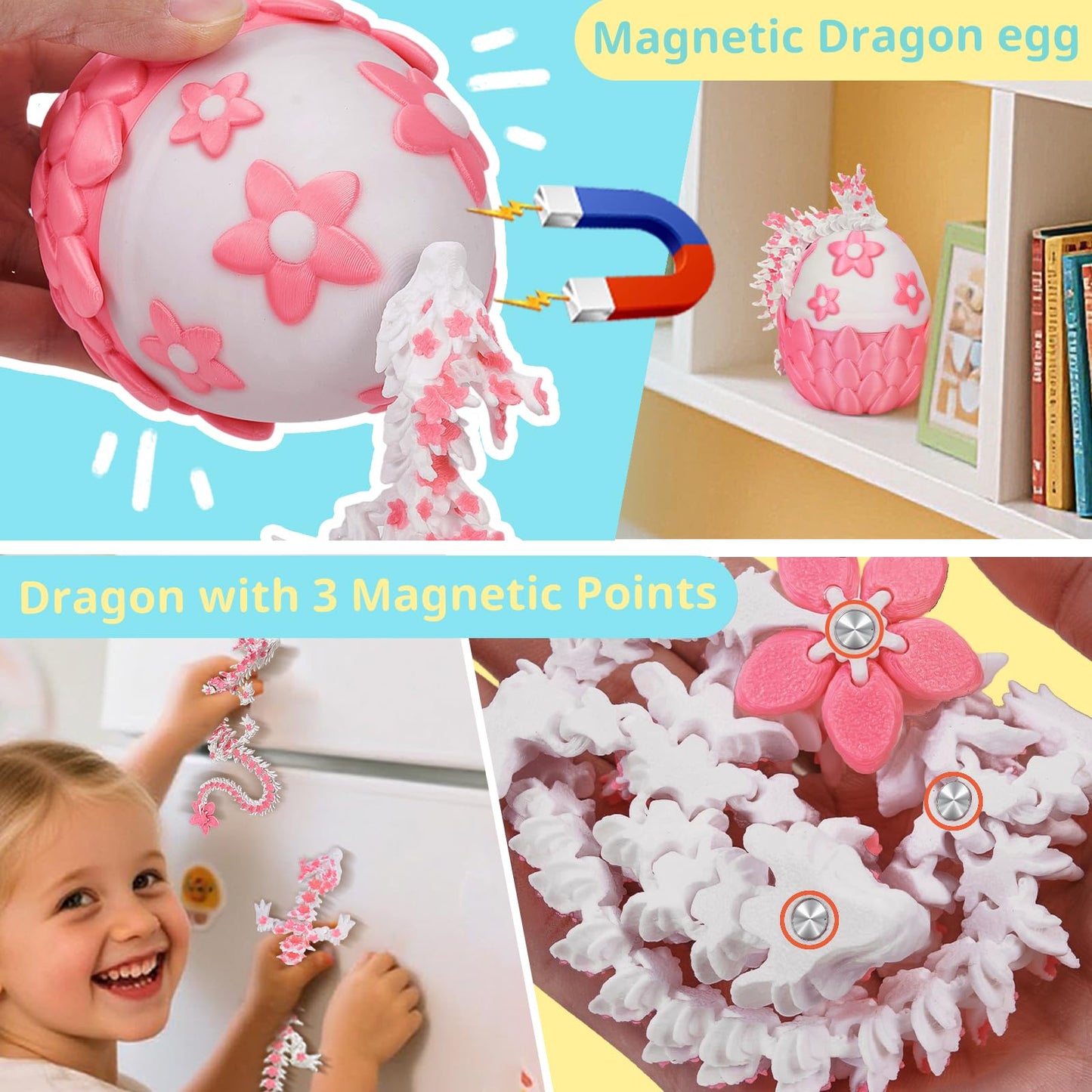 TBOLINE 3D Printed Dragon Egg Pink – 12in Cherry Blossom Dragon Decor & Flexible Fidget Toy