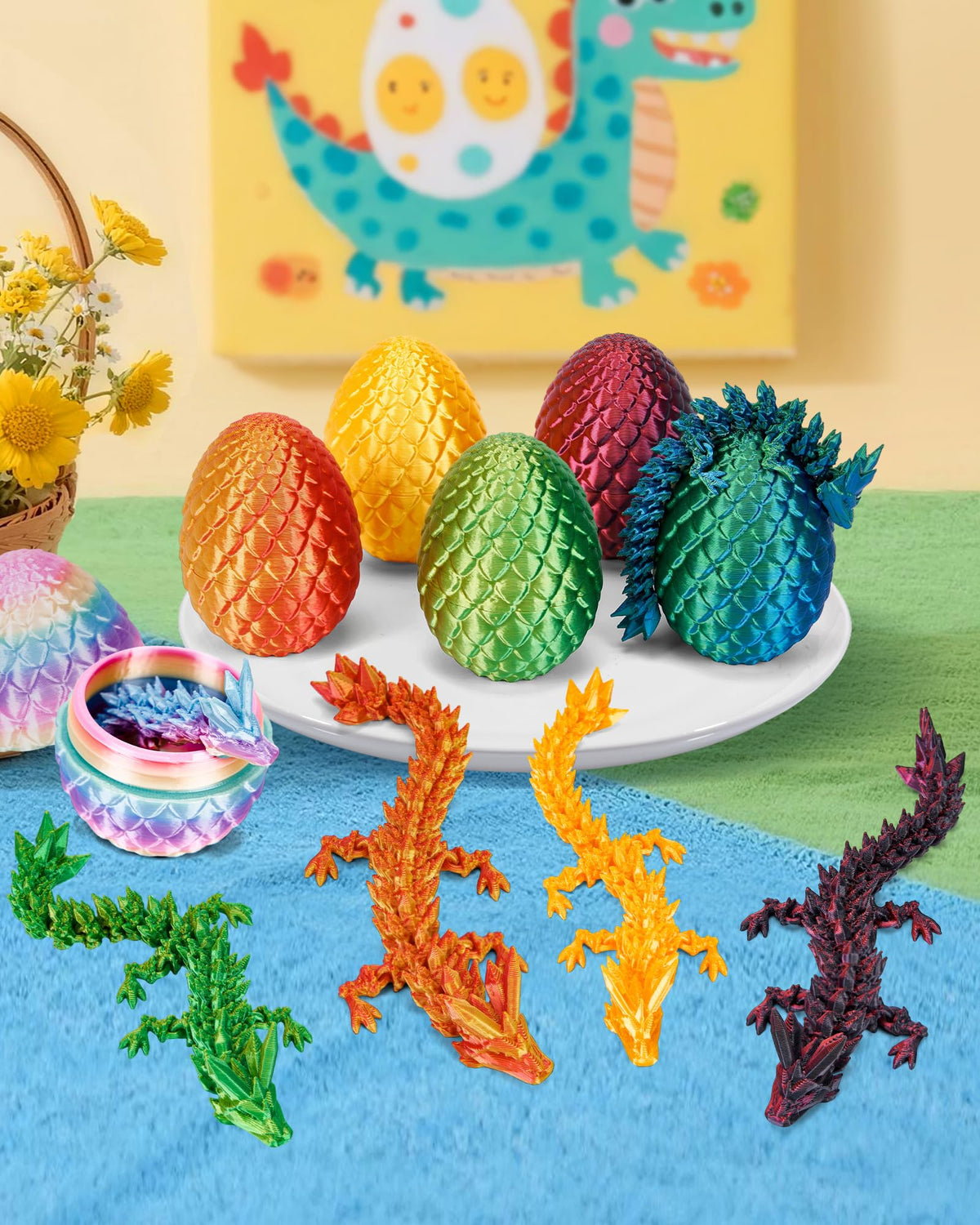 TBOLINE 6 Pack Dragon Eggs – Flexible Articulated Dragons Inside | Surprise Egg Fidget Toys
