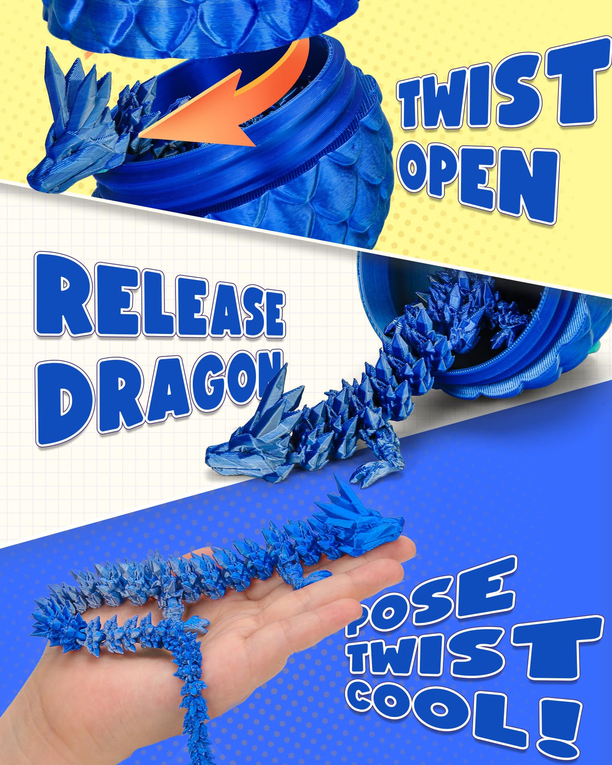 TBOLINE 12" Dragon Egg - 3D Printed Articulated Crystal Dragons, Surprise Fidget Toys for Kids