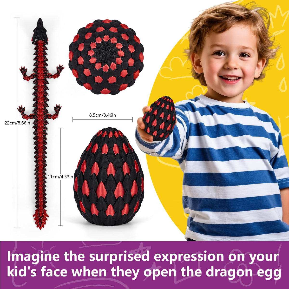 TBOLINE 3D Printed Dragon Eggs with Articulated Dragon Inside | Easter Gifts & Desk Toys