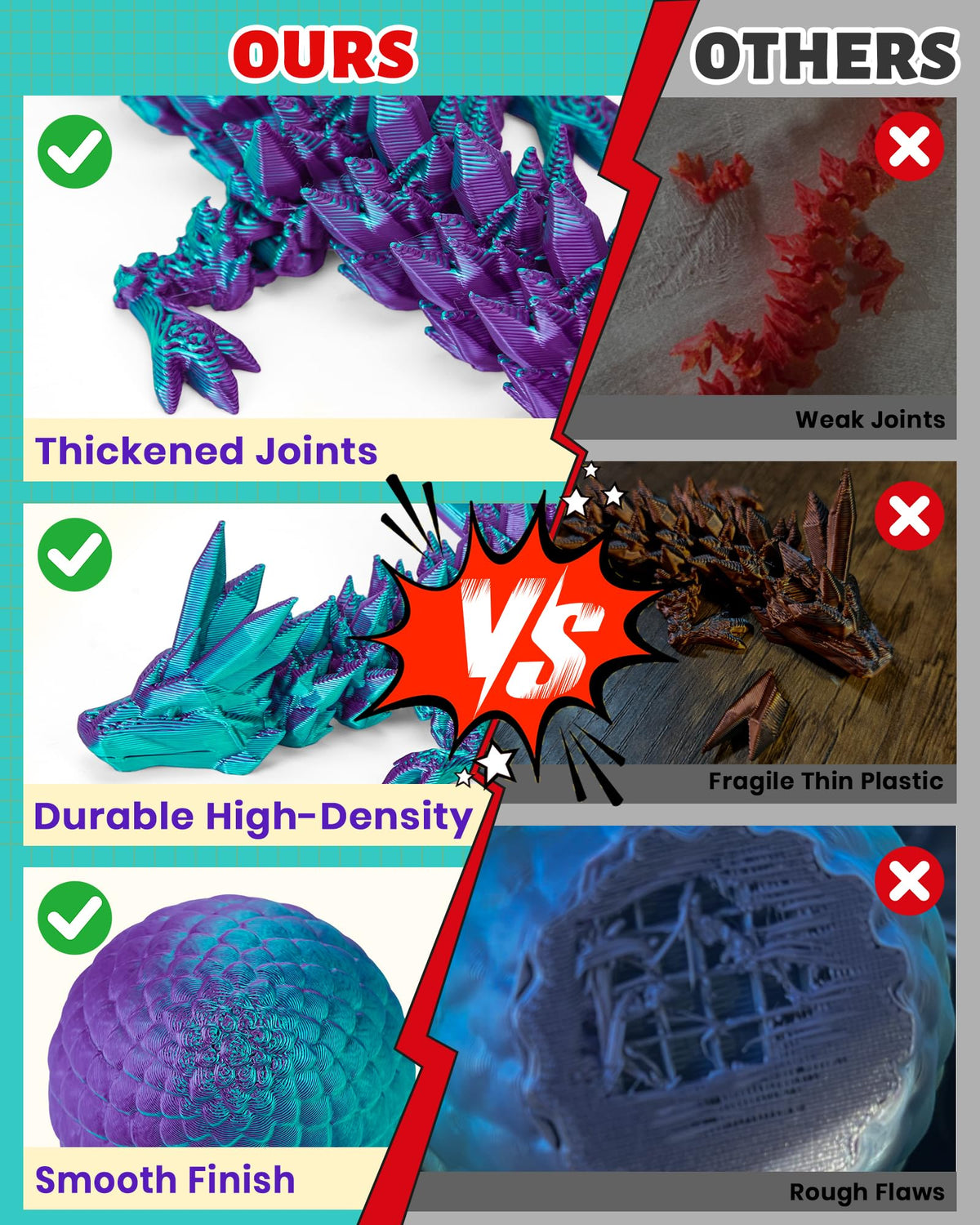 TBOLINE 12-Inch 3D Printed Dragon Egg | Articulated Crystal Dragon Toys for Kids