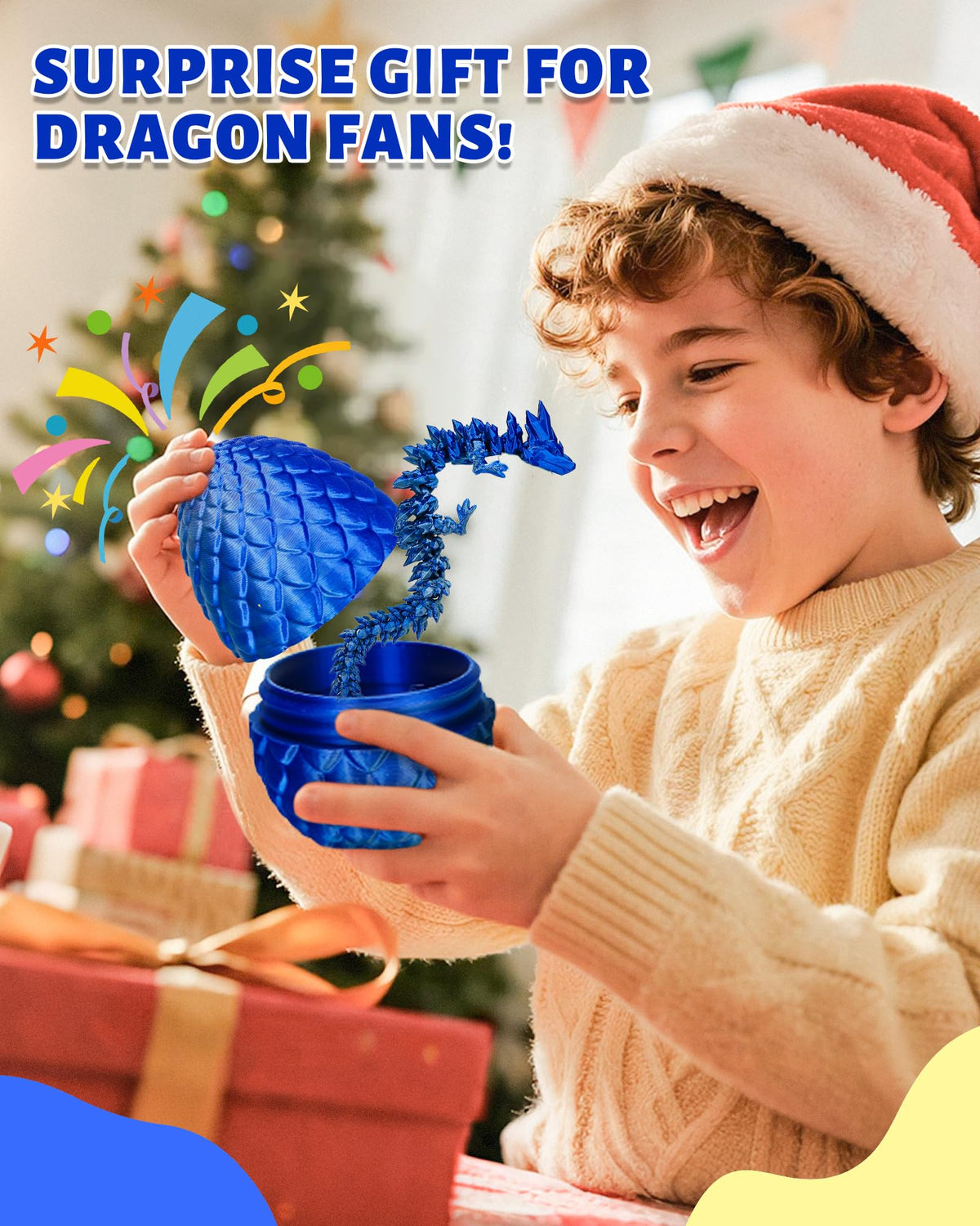 TBOLINE 12" Dragon Egg - 3D Printed Articulated Crystal Dragons, Surprise Fidget Toys for Kids