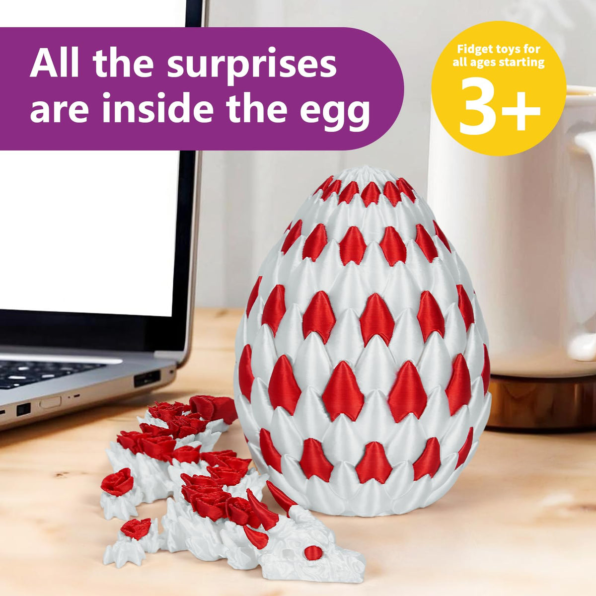 TBOLINE 3D Printed Dragon Eggs with Articulated Dragon Inside – Easter Gifts & Desk Toys