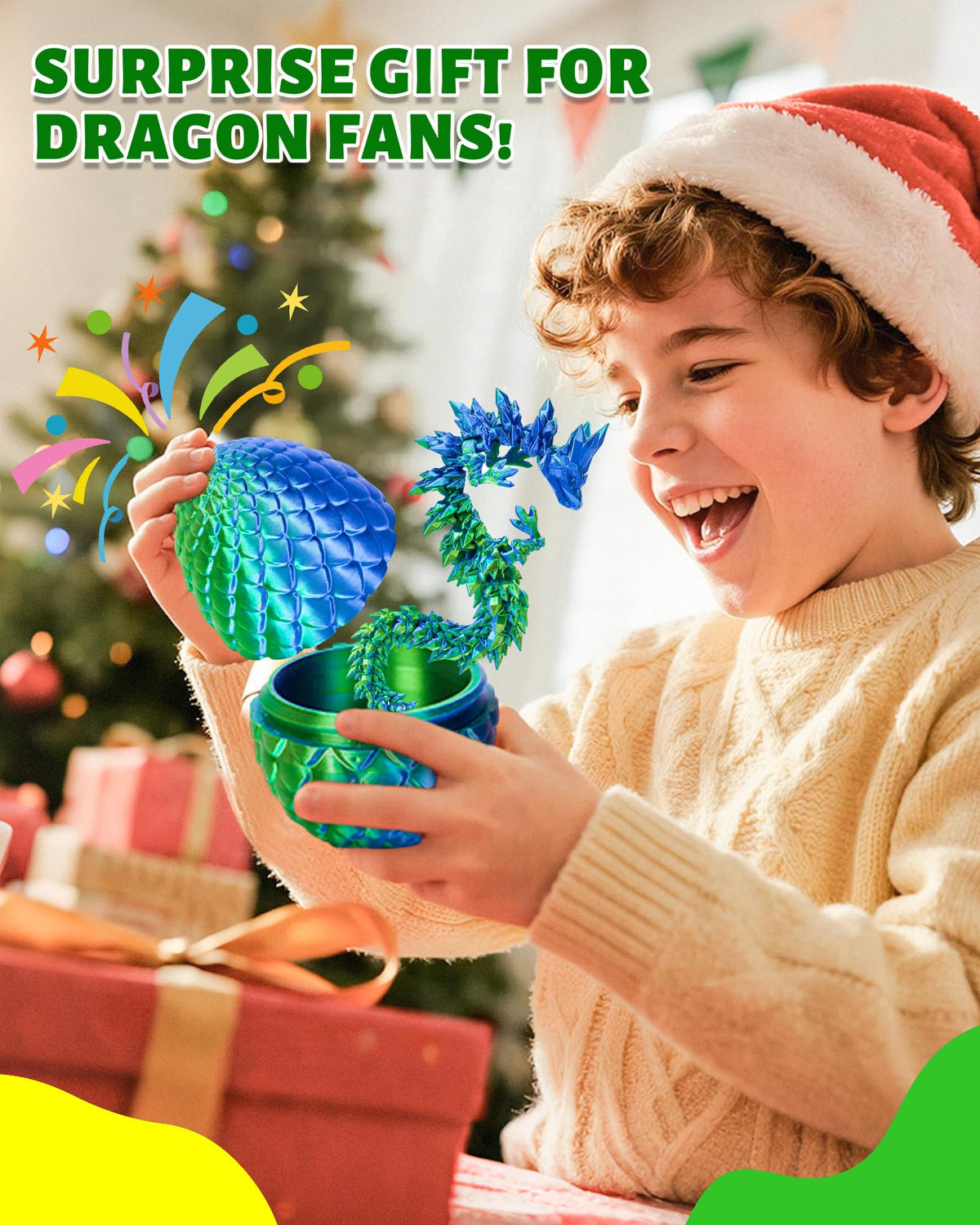 TBOLINE 12" 3D Printed Dragon Egg – Pre-Filled Easter Egg Gifts & Articulated Dragon Toys