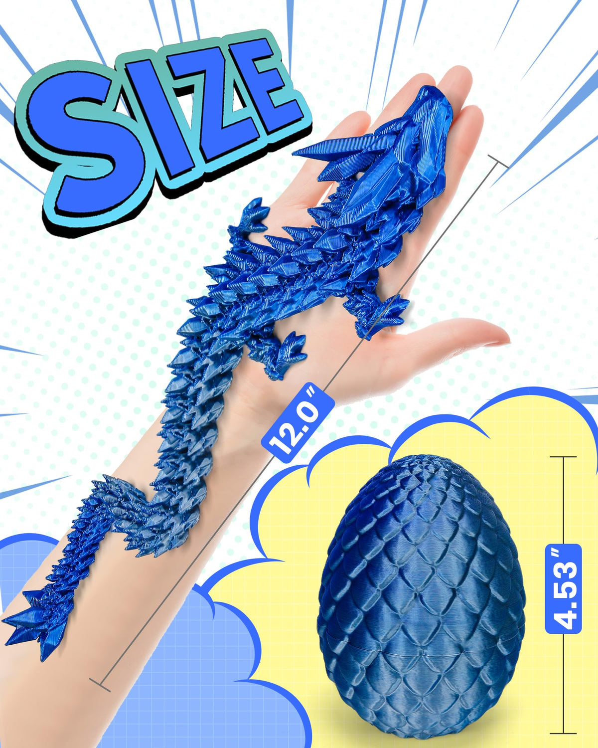 TBOLINE 12" Dragon Egg - 3D Printed Articulated Crystal Dragons, Surprise Fidget Toys for Kids