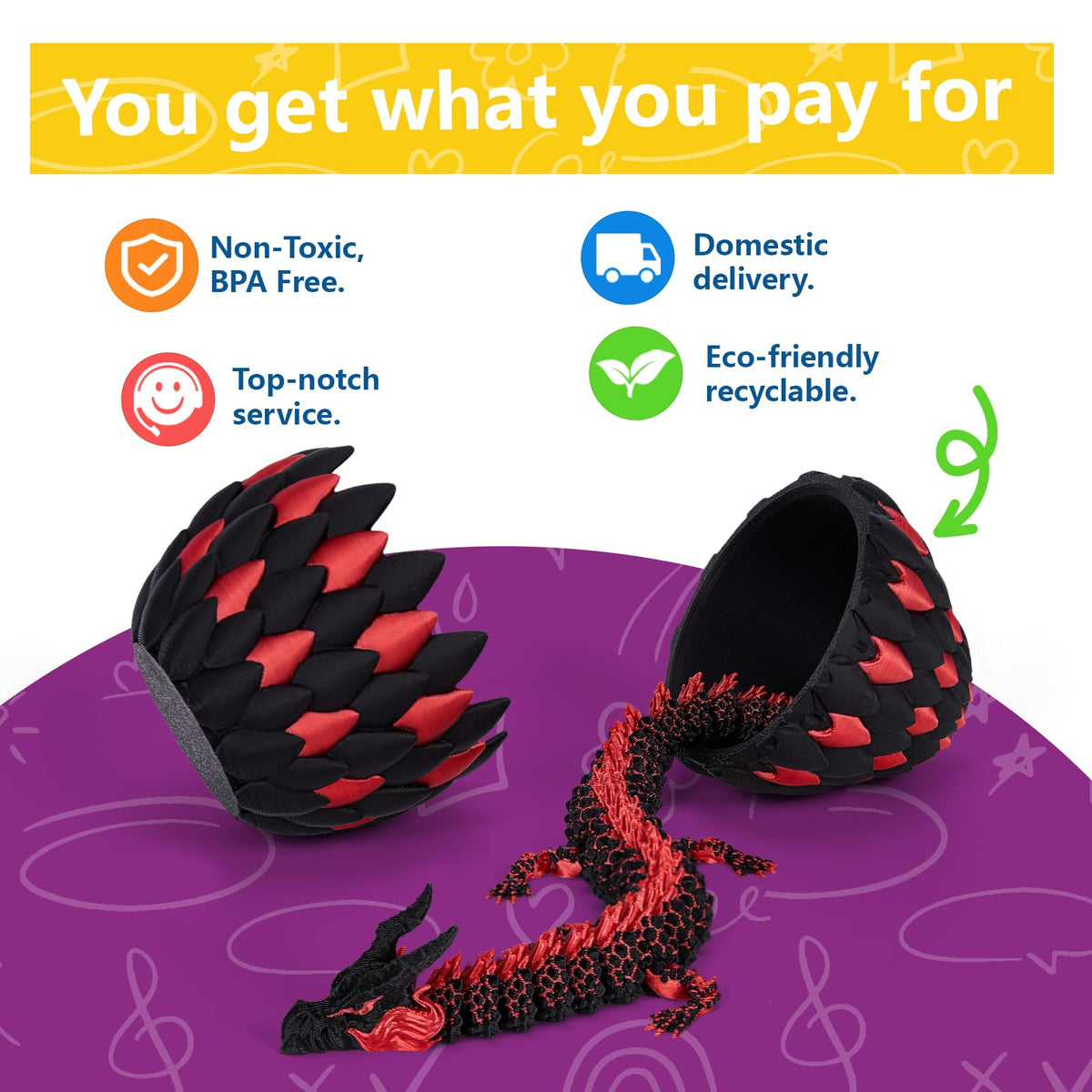 TBOLINE 3D Printed Dragon Eggs with Articulated Dragon Inside | Easter Gifts & Desk Toys