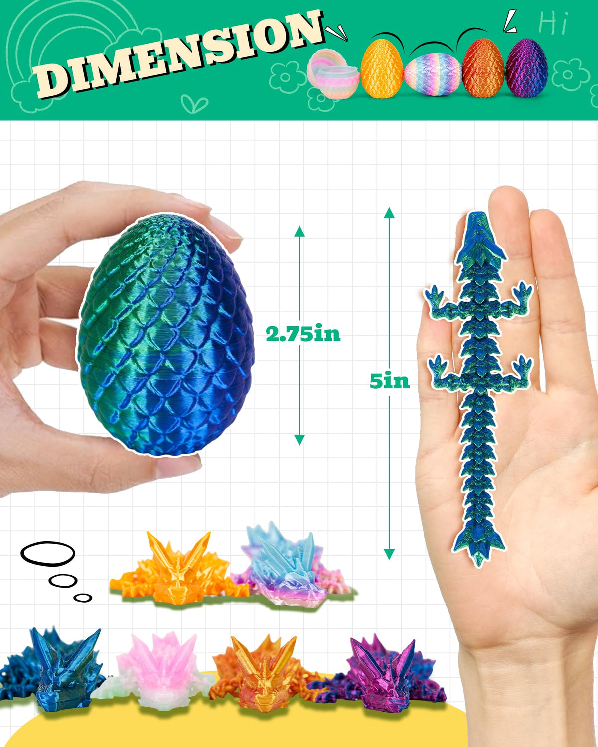 TBOLINE 6 Pack Dragon Eggs – Flexible Articulated Dragon Inside, 3D Printed Surprise Egg Toy