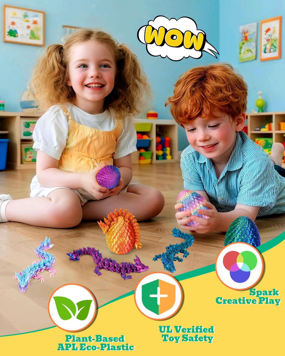 TBOLINE 6 Pack Dragon Eggs – Flexible Articulated Dragon Inside, 3D Printed Surprise Egg Toy