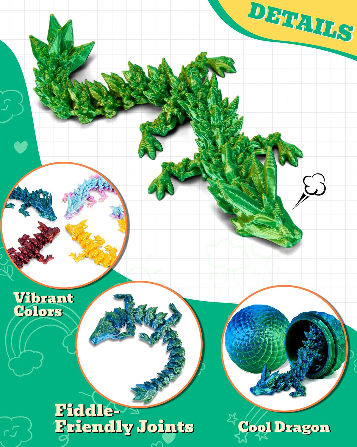 TBOLINE 6 Pack Dragon Eggs – Flexible Articulated Dragons Inside | Surprise Egg Fidget Toys