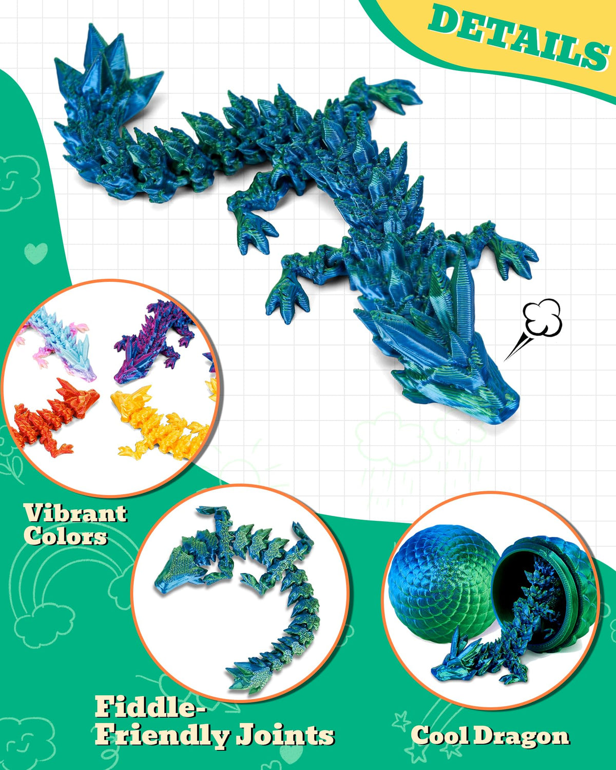 TBOLINE 6 Pack Dragon Eggs – Flexible Articulated Dragon Inside, 3D Printed Surprise Egg Toy
