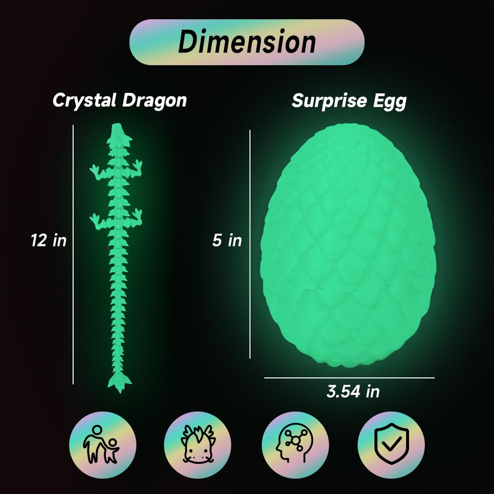 TBOLINE 12-Inch 3D Printed Dragon Egg – Surprise Reveal & Poseable Crystal Dragon