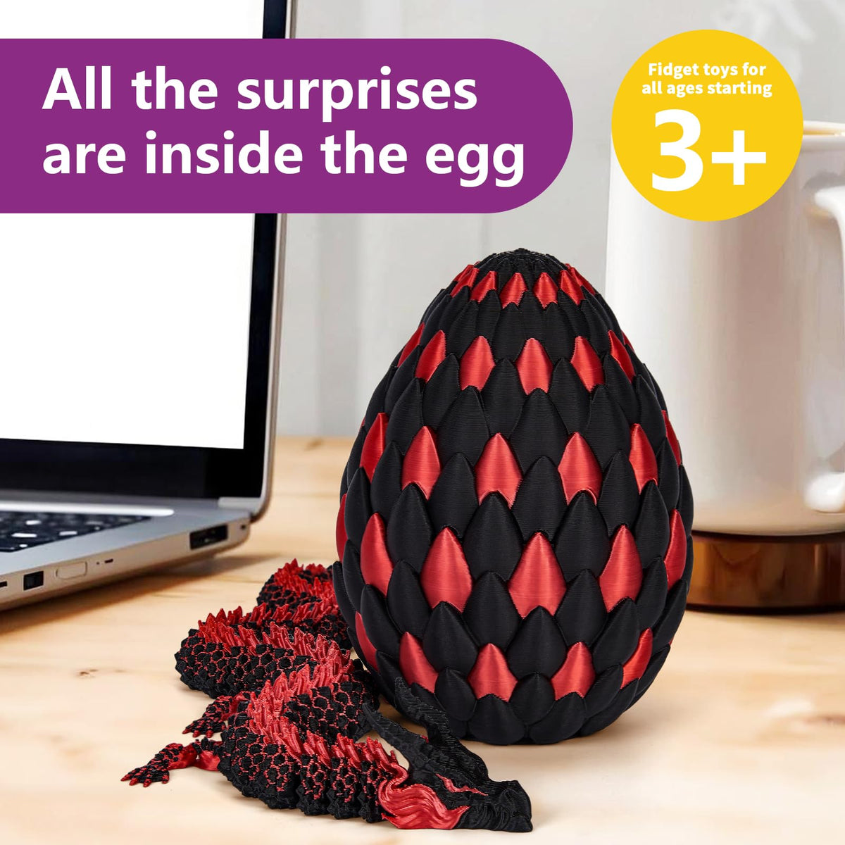 TBOLINE 3D Printed Dragon Eggs with Articulated Dragon Inside | Easter Gifts & Desk Toys