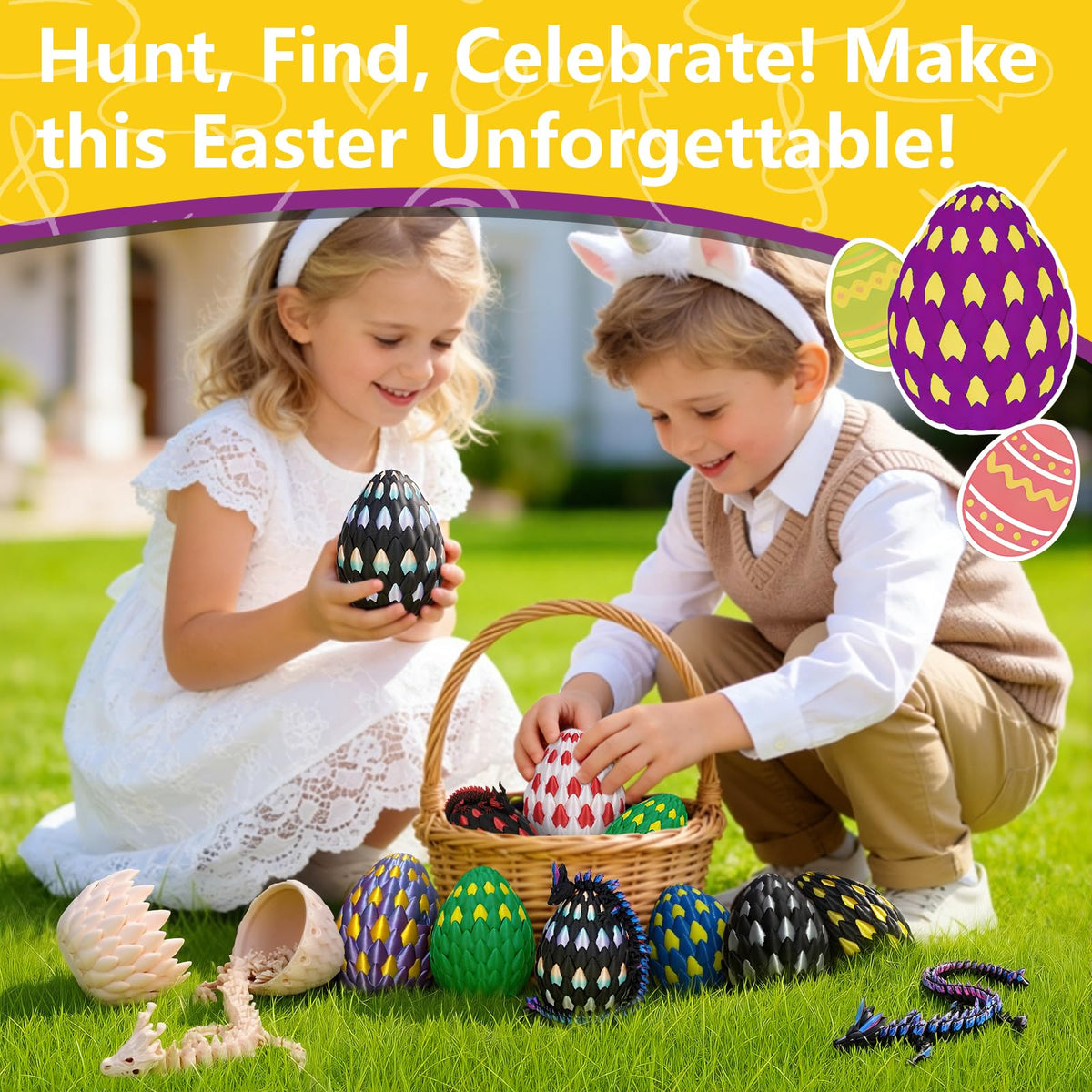 TBOLINE 3D Printed Dragon Eggs – Easter Basket Stuffers & Hidden-Storage Desk Toy