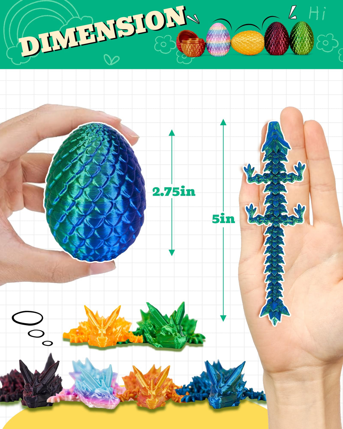 TBOLINE 6 Pack Dragon Eggs – Flexible Articulated Dragons Inside | Surprise Egg Fidget Toys