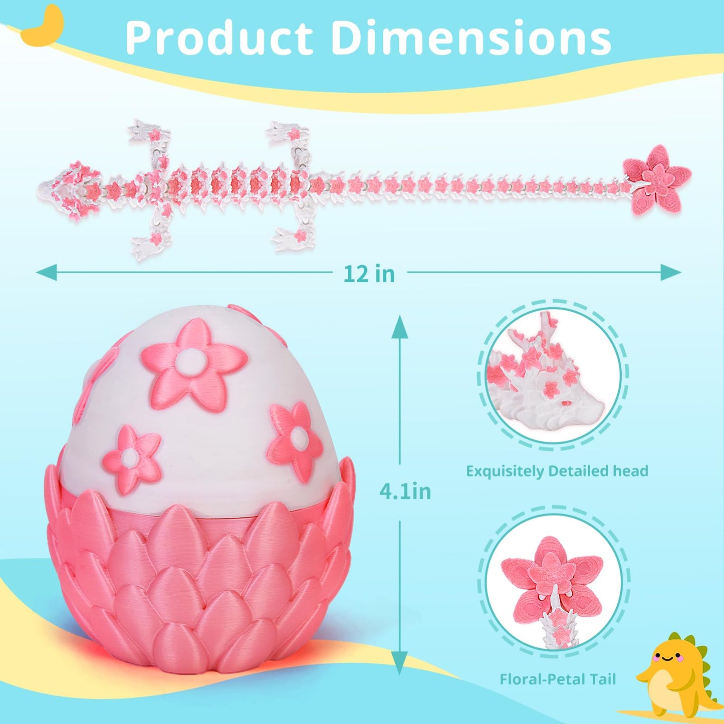 TBOLINE 3D Printed Dragon Egg Pink – 12in Cherry Blossom Dragon Decor & Flexible Fidget Toy
