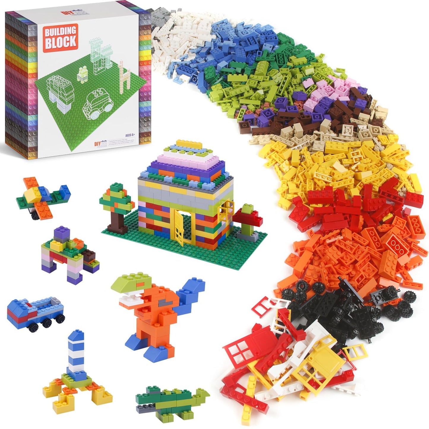 Tcamgoi 1100 Pieces Building Bricks – Compatible with Lego Classic, Baseplates, Doors, Windows & Wheels
