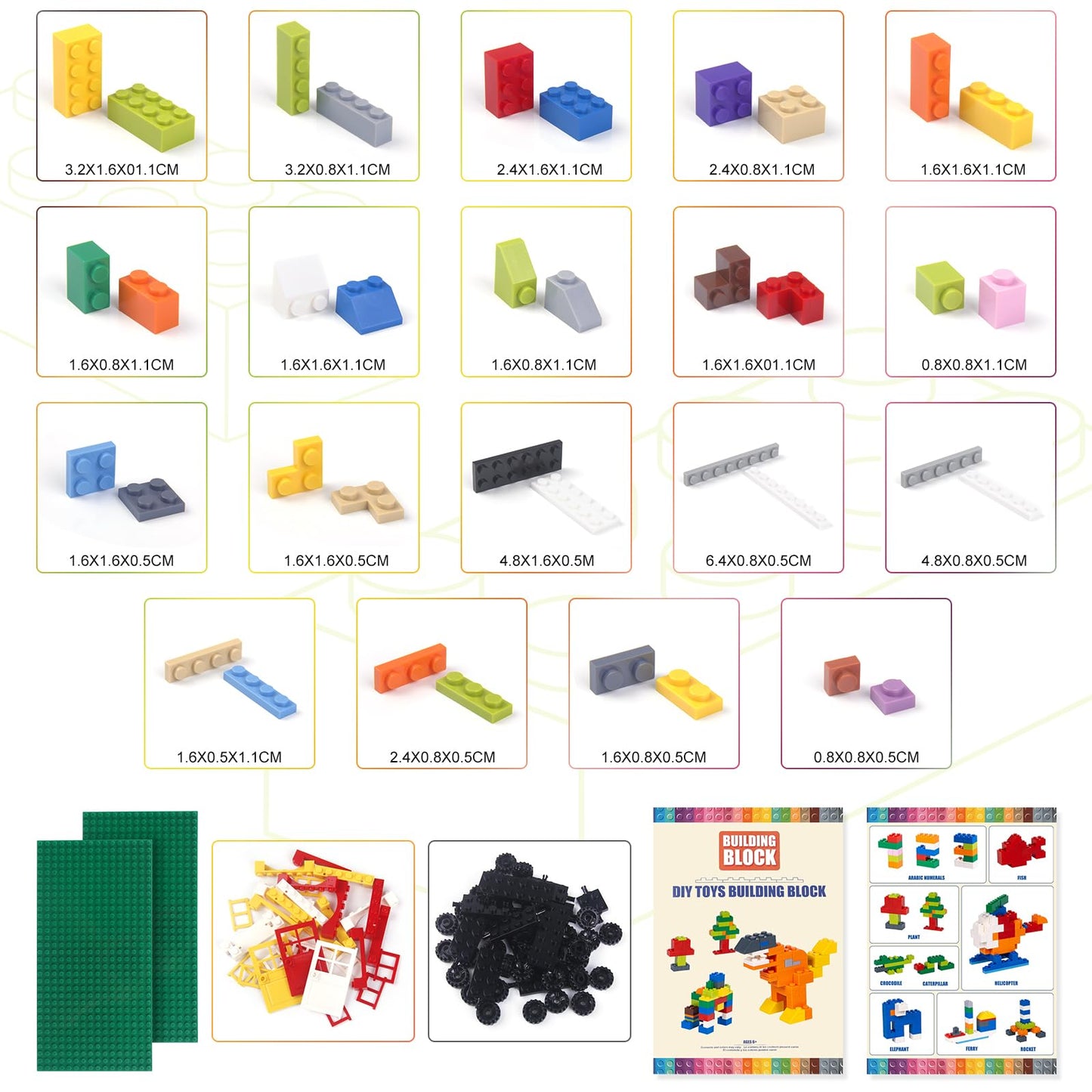Tcamgoi 1100 Pieces Building Bricks – Compatible with Lego Classic, Baseplates, Doors, Windows & Wheels