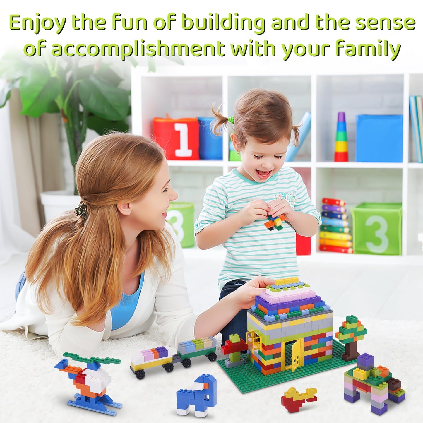 Tcamgoi 1100 Pieces Building Bricks – Compatible with Lego Classic, Baseplates, Doors, Windows & Wheels