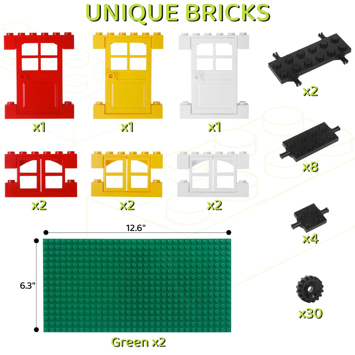 Tcamgoi 1100 Pieces Building Bricks – Compatible with Lego Classic, Baseplates, Doors, Windows & Wheels