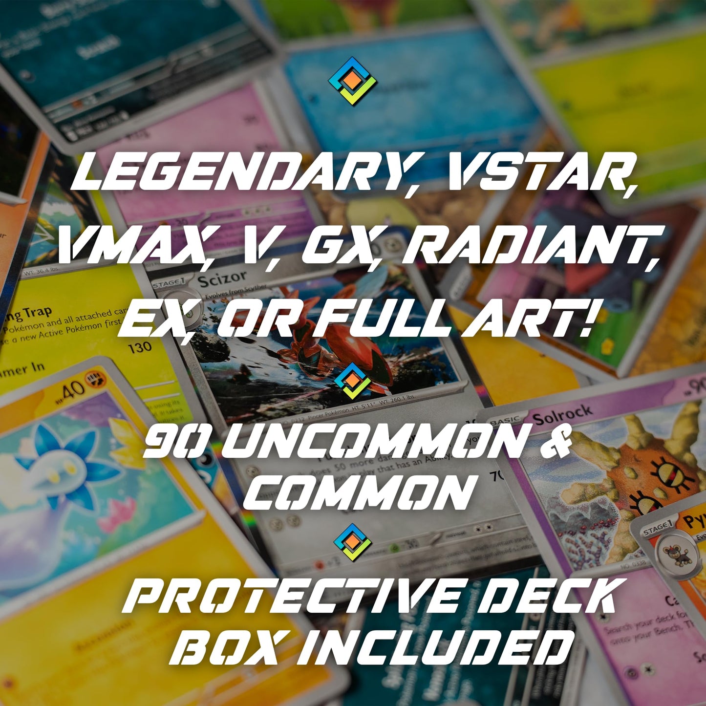 TCG Elements Poke TCG Bundle — 100 Cards, 2 Legendary Cards, Foils, and Deck Box