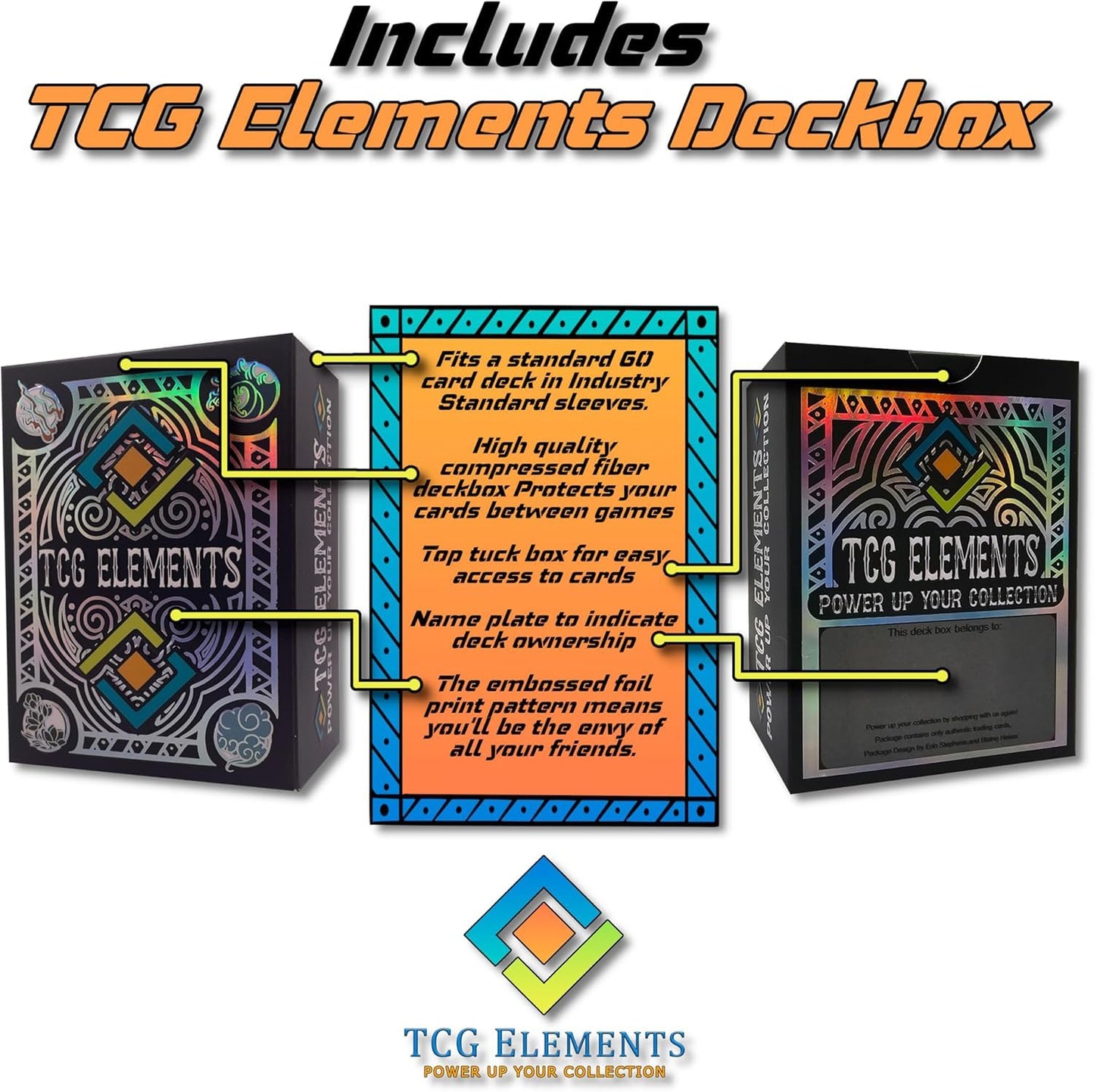 TCG Elements Poke TCG Bundle — 100 Cards, 2 Legendary Cards, Foils, and Deck Box