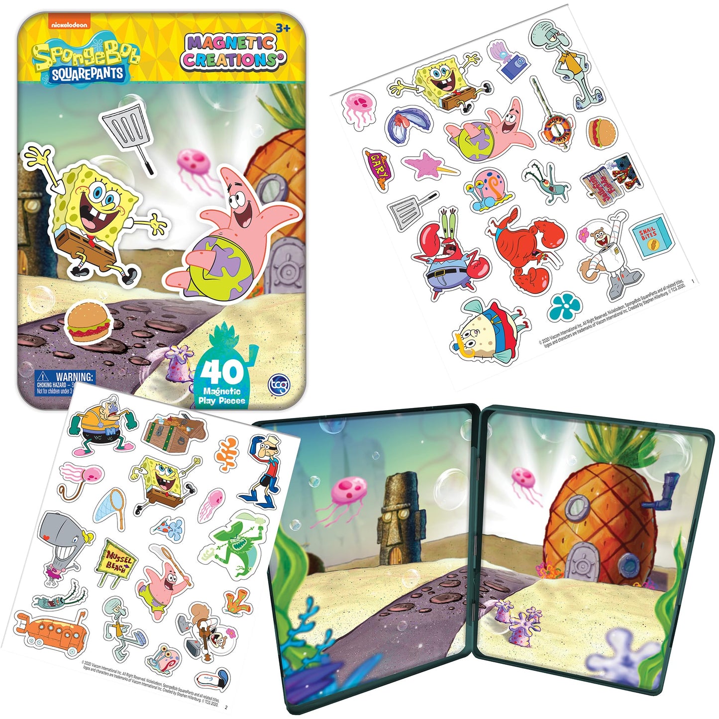 TCG Toys SpongeBob Magnetic Creations Tin — Dress Up Magnets & Storage Tin for Travel