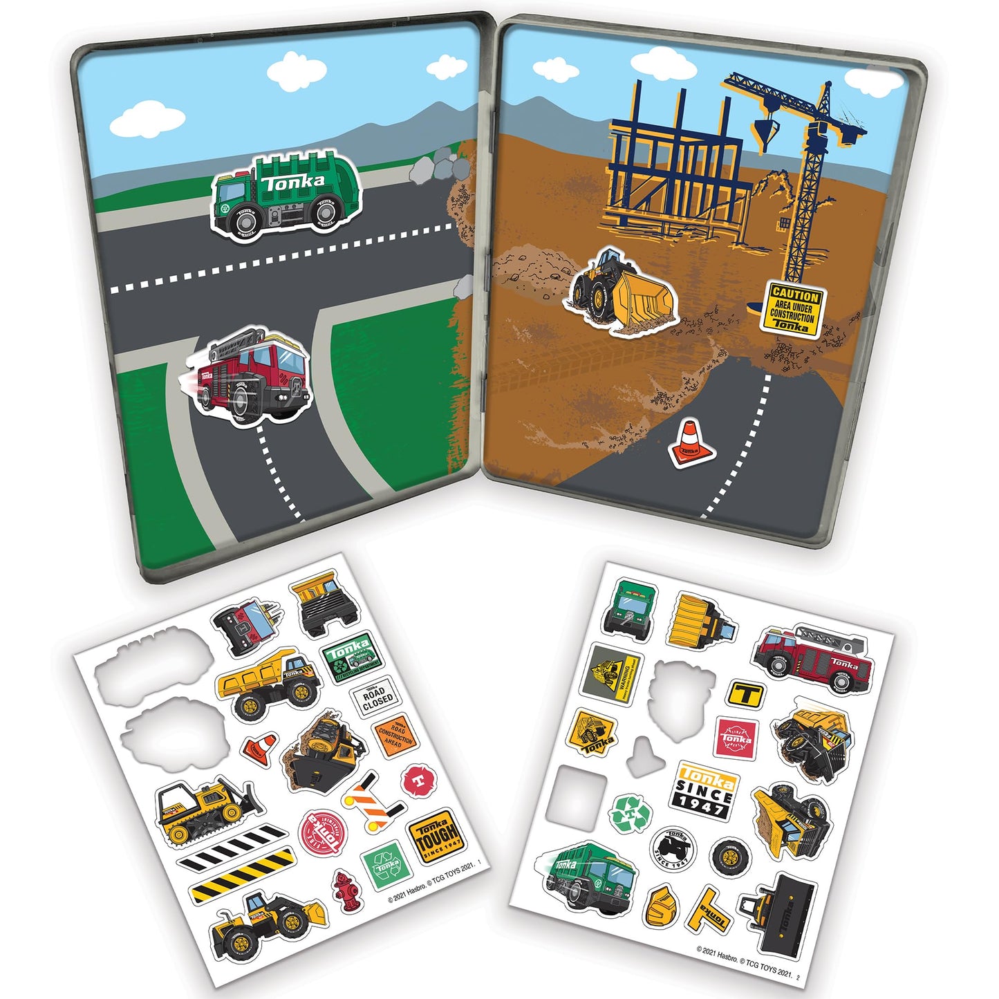 TCG Toys Tonka Magnetic Creations Tin – 40 Magnetic Pieces, Dual Play Space & Storage, Ages 3+