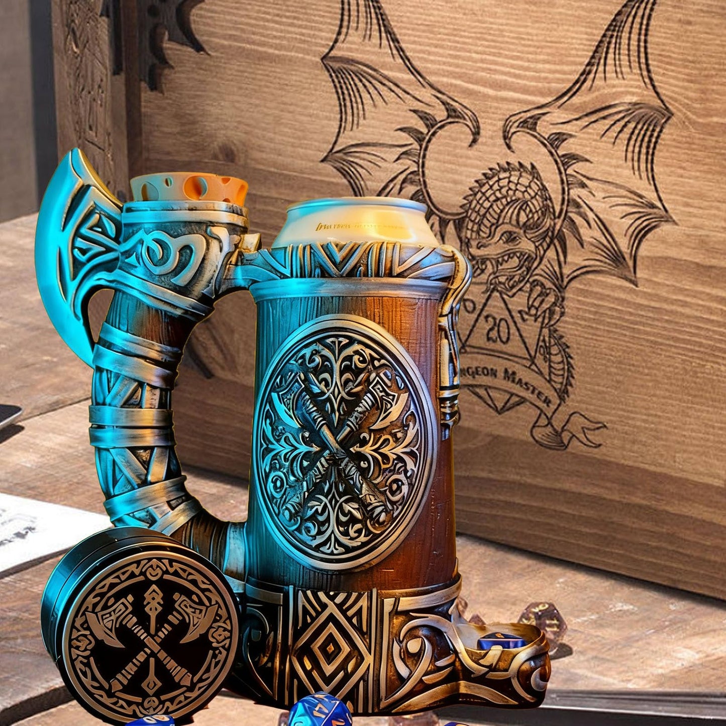 TCGADVN DND Mug Dice Tower Set | 12/16 oz Dice Cup with Storage | Viking Forged