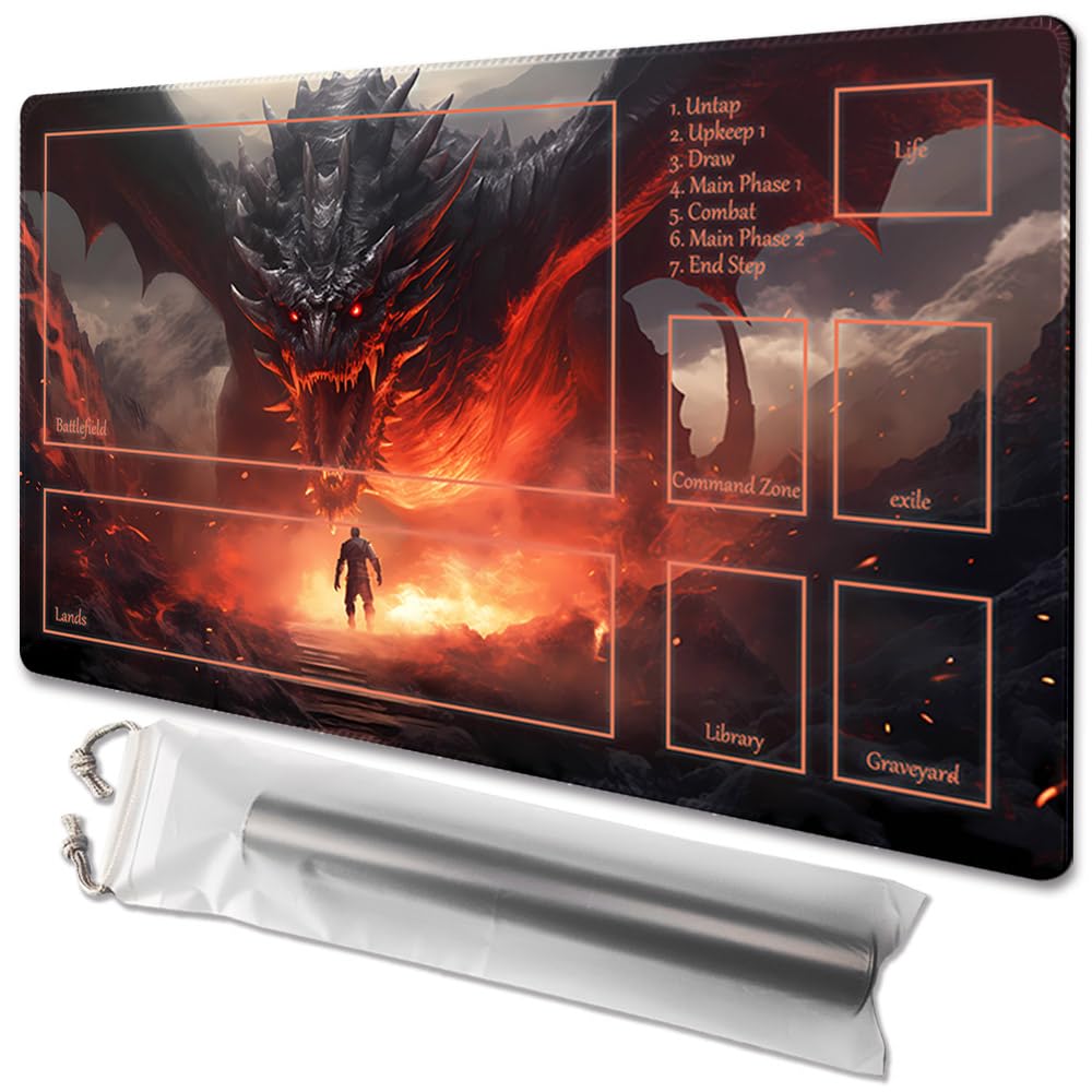 TCGMAT MTG Playmat - Dragon Roar-Deck, 24x14 Inch, Non-Slip Backing, High-Quality Printing