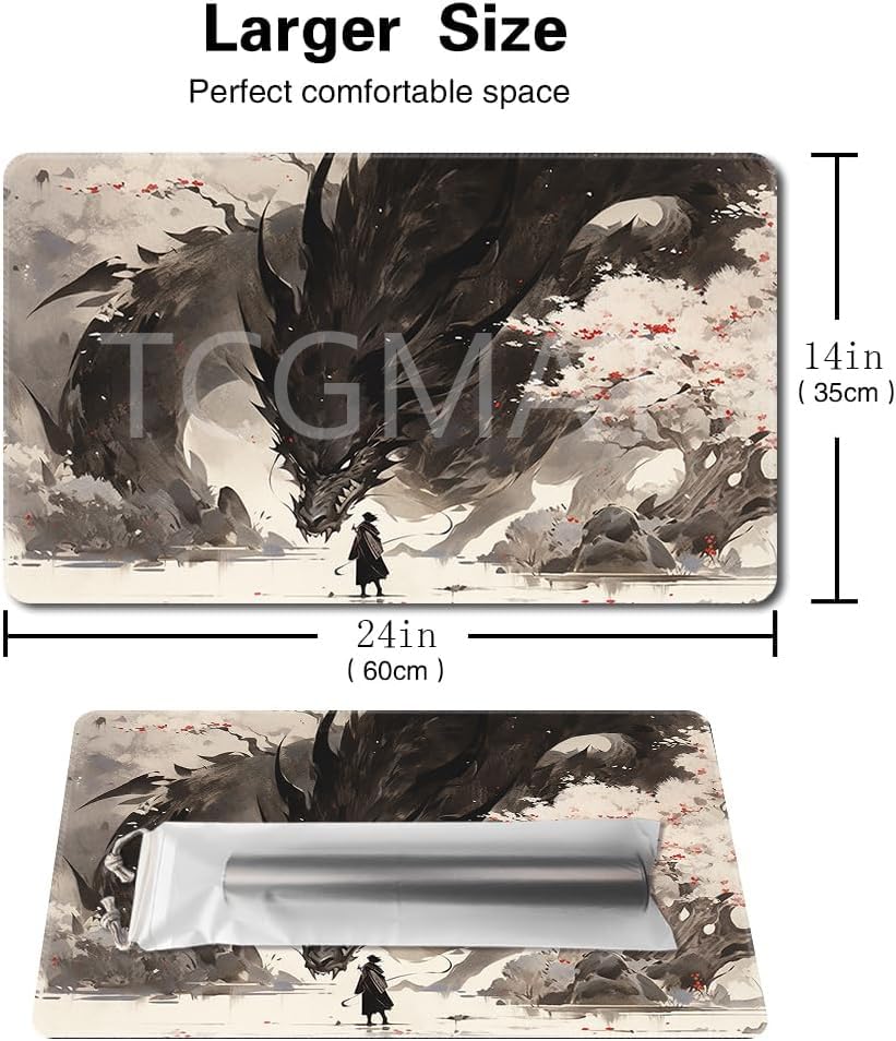 TCGMAT MTG Playmat 24x14in — Non-Slip Backing + Free Storage Bag (Shadow Dragon)