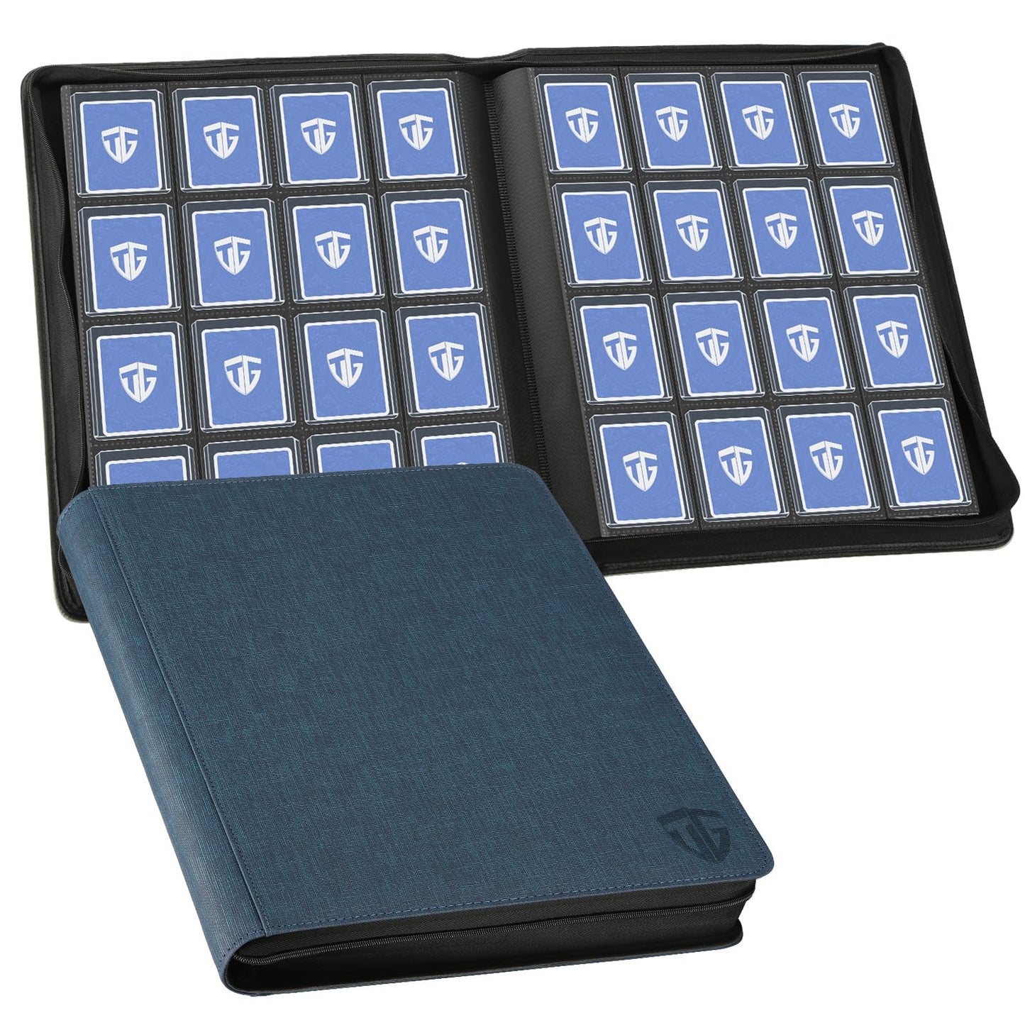 TCGUARD 16-Pocket Toploader Binder | Holds 640 3x4 Toploaders | 20 Double-Sided Pages | Dark Blue
