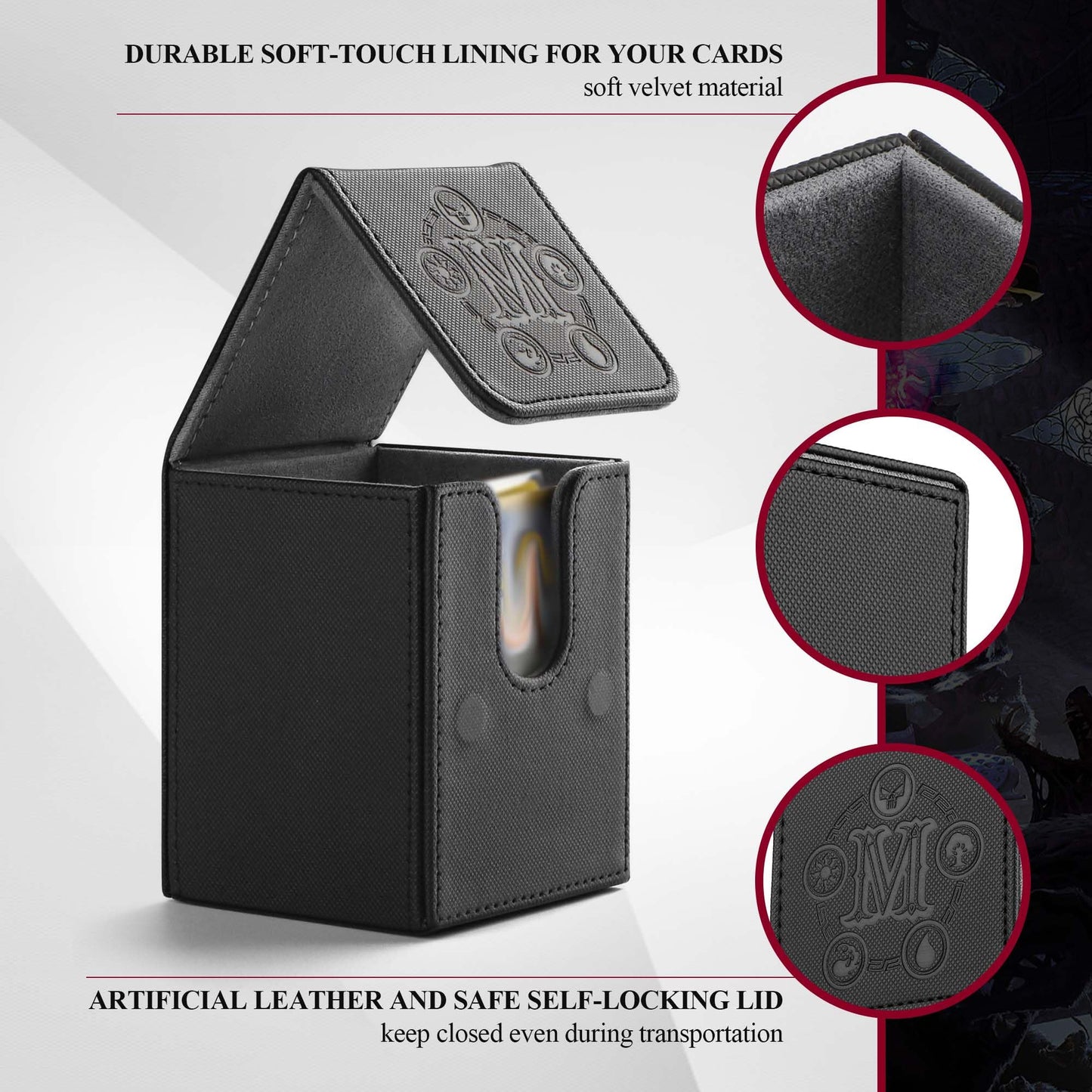 TCGUARD Card Deck Box for MTG – Holds 100+ Sleeved Cards, PU Leather Exterior, Velvet Interior