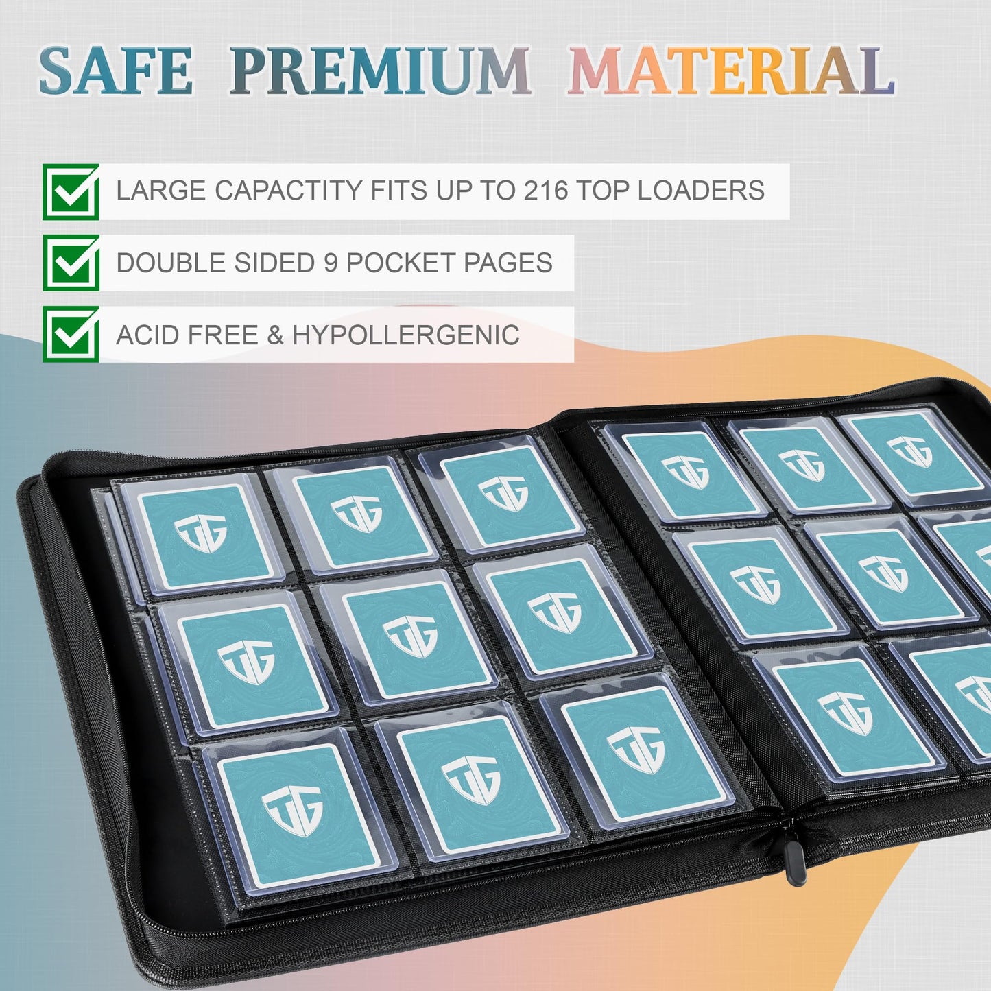 TCGUARD Toploader Binder – 216-Card Capacity, 9-Pocket 3x4 Toploaders, Green