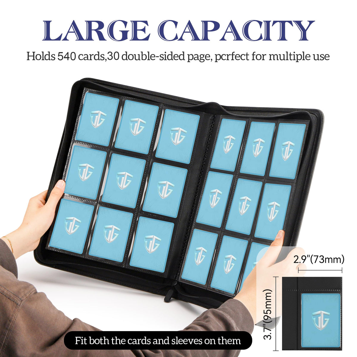 TCGUARD Trading Card Binder – 540 Card Capacity, 9-Pocket Pages, Zipper Album, Green