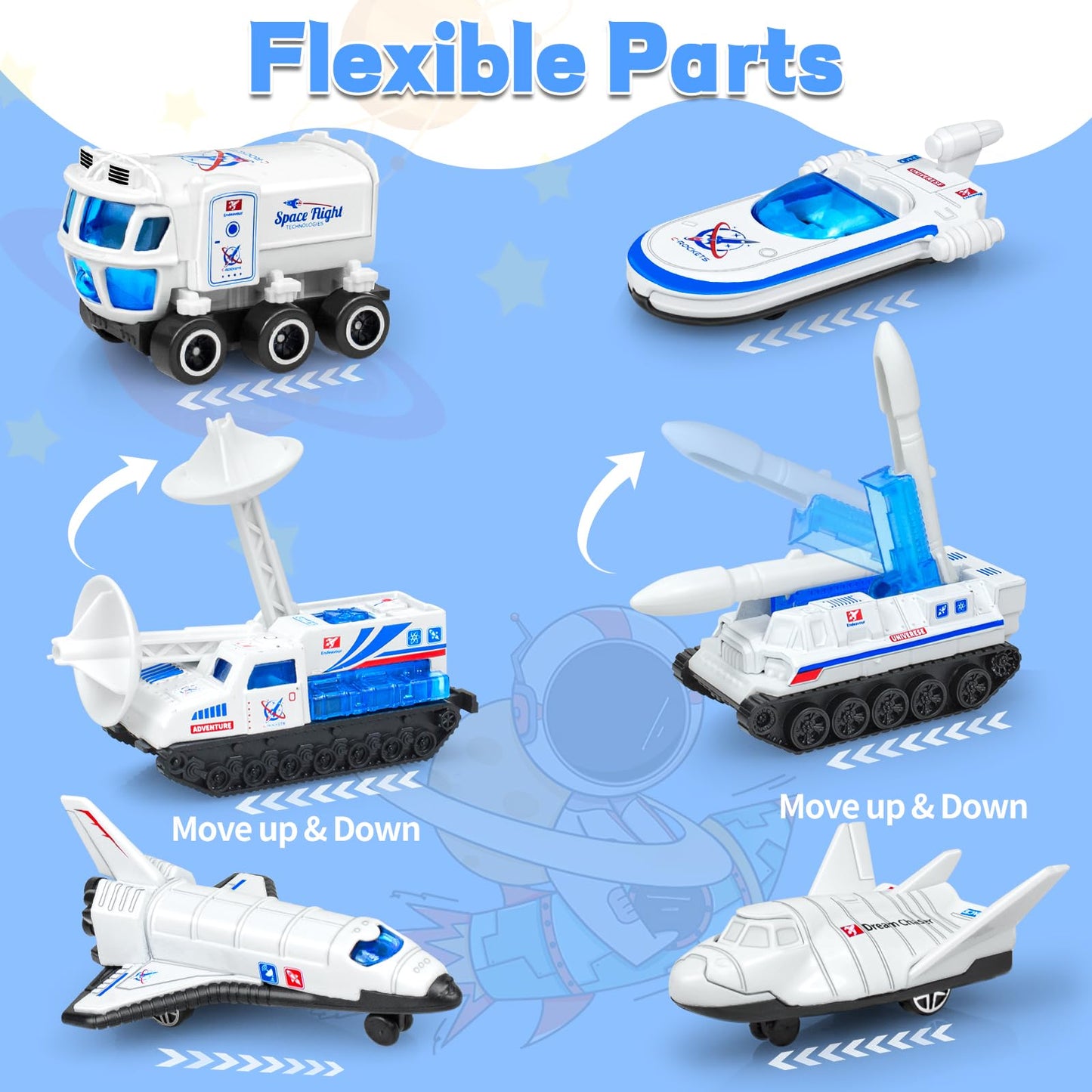 Tcvents 7PCS Diecast Space Toys with Astronaut Figure – 1:64 Scale Rocket & Shuttle Playset