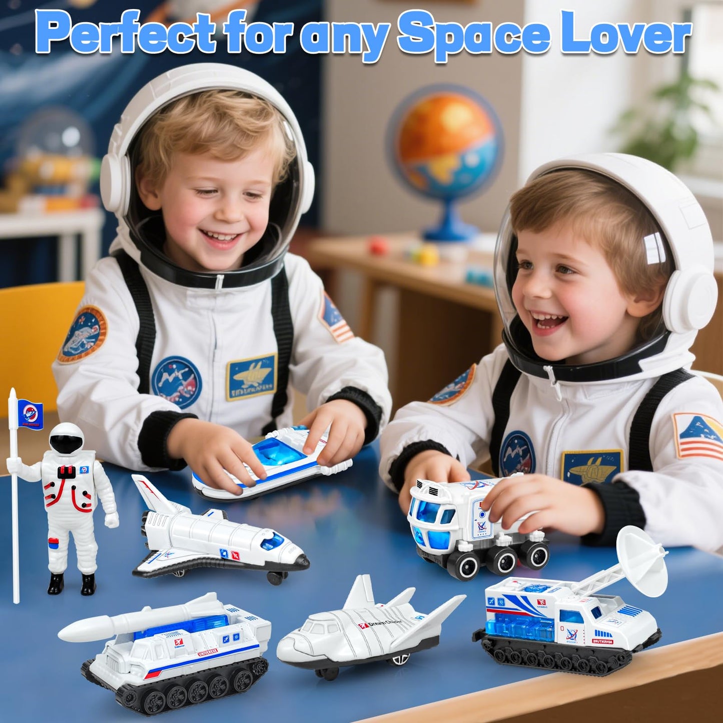 Tcvents 7PCS Diecast Space Toys with Astronaut Figure – 1:64 Scale Rocket & Shuttle Playset