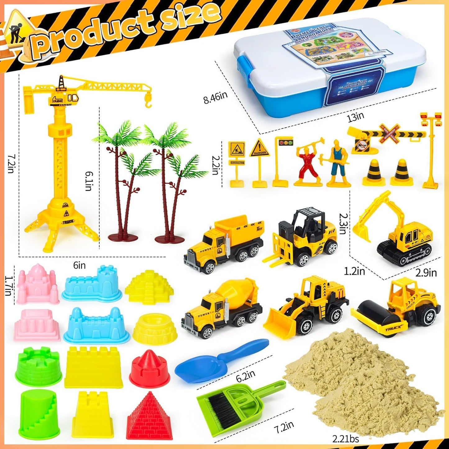 Tcvents Sensory Bin Toys — Alloy Construction Trucks & 2.2lbs Magic Sand Sandbox Set for Kids 3-9