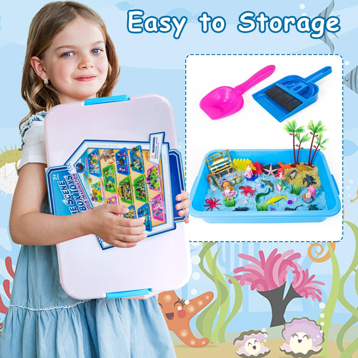 Tcvents Mermaid Sensory Bin Kit – 57-Pcs Ocean Sandbox with Lid (Ages 3–9)