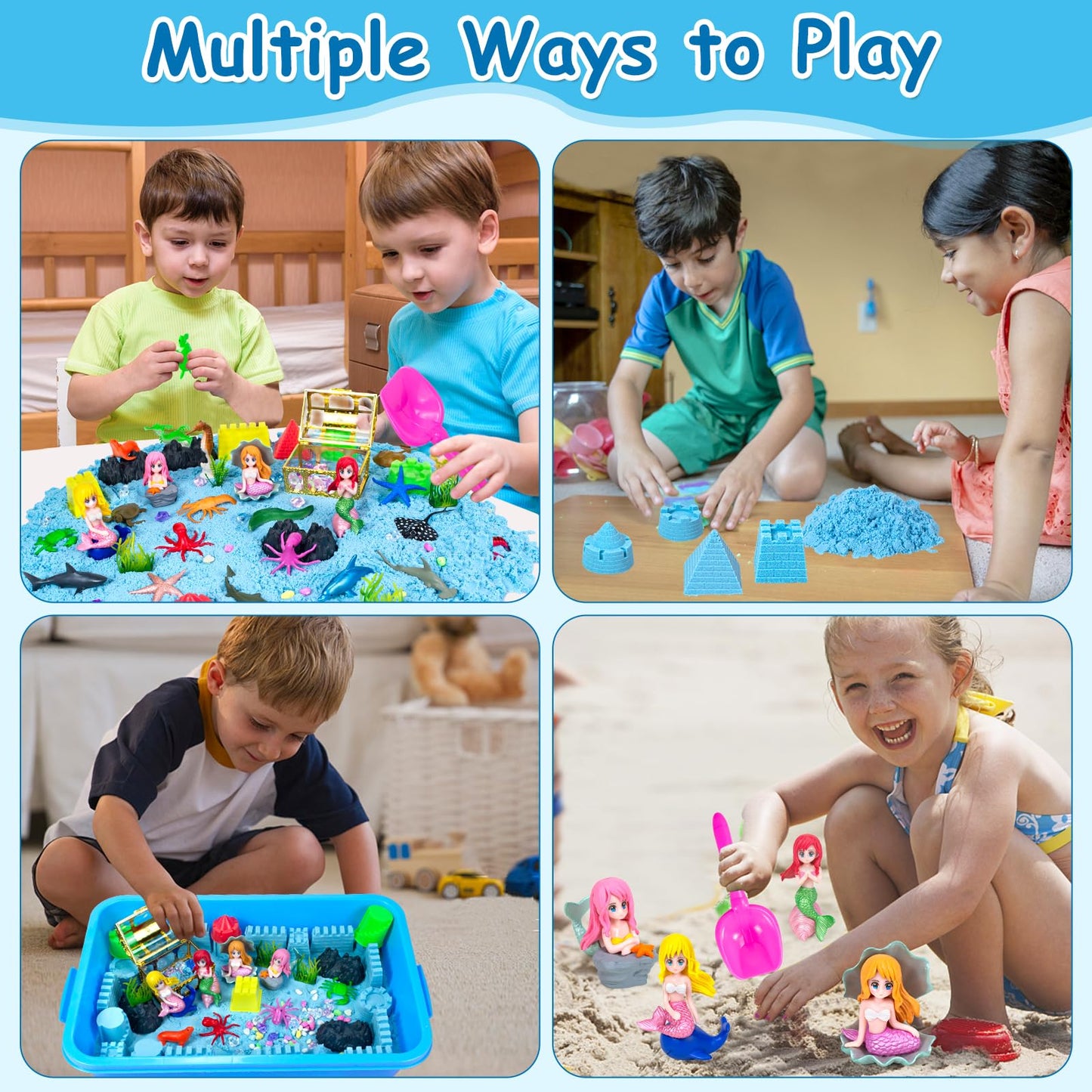 Tcvents Mermaid Sensory Bin Kit – 57-Pcs Ocean Sandbox with Lid (Ages 3–9)