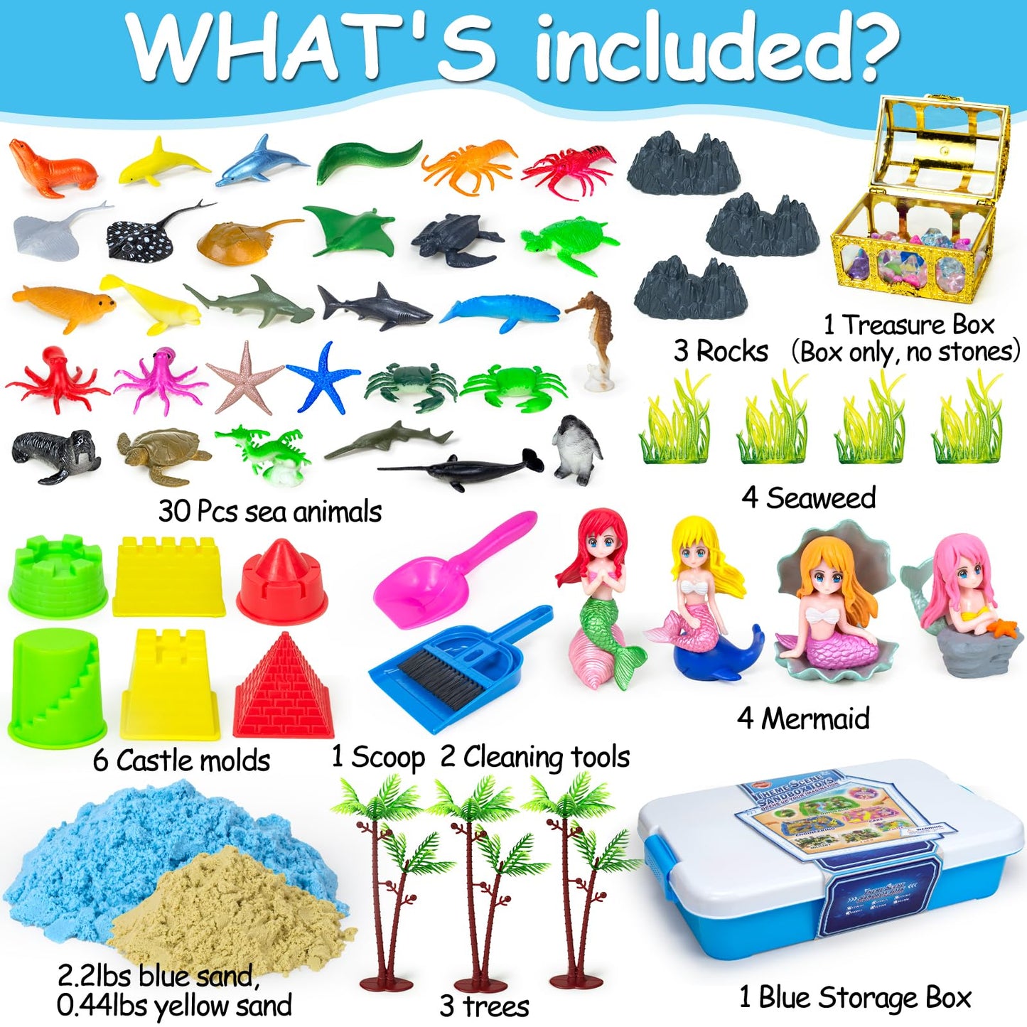 Tcvents Mermaid Sensory Bin Kit – 57-Pcs Ocean Sandbox with Lid (Ages 3–9)