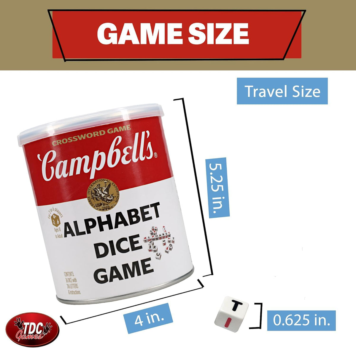 Campbell's Alphabet Dice Game by TDC Games – Portable Dice for Travel & Family Nights