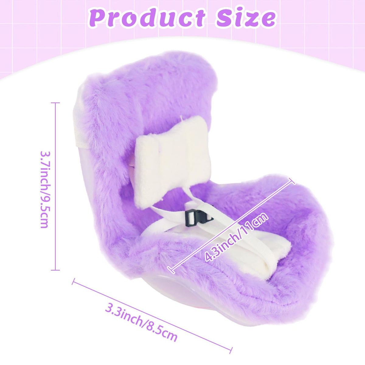TDDS9 Doll Car Seat for 15-17cm Dolls with Plush Cushion & Air Vent Clip – Purple