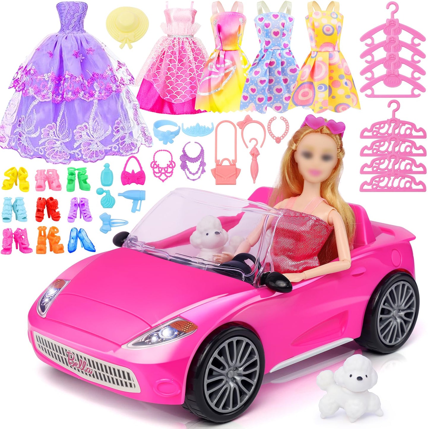 TDDS9 Rose Convertible Doll Car Playset – 78 Pcs for 11.5in Dolls