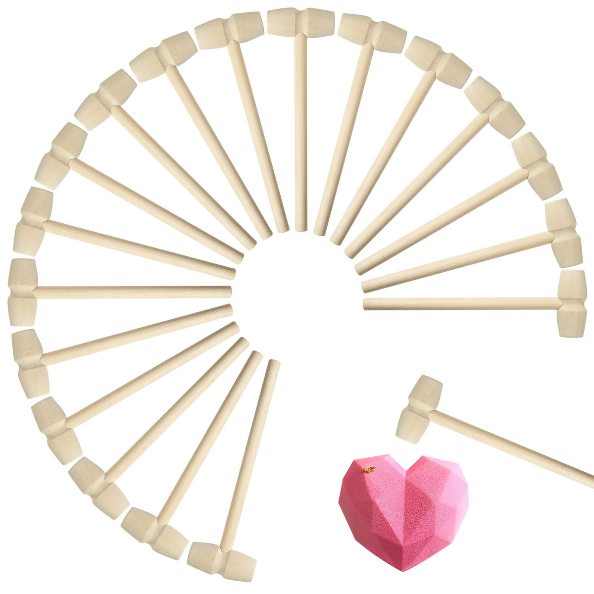 TDOCK 50 Pcs Mini Wooden Hammers for Breakable Chocolate & Kids – Natural Wood Toy Mallets