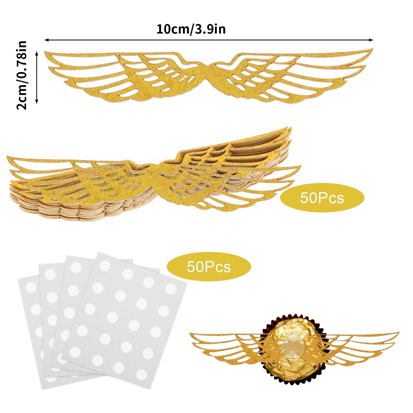 Teaaha Gold Wings Chocolate Decorations – 50 Wizard Party Cupcake Toppers + Glue Points