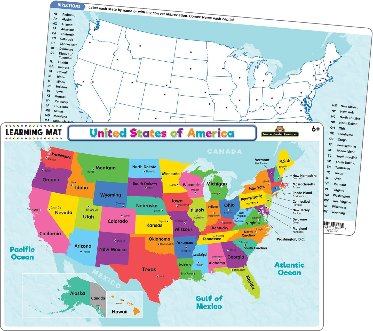 Teacher Created Resources USA Map Learning Mat – Write-On/Wipe-Off Geography & Skills