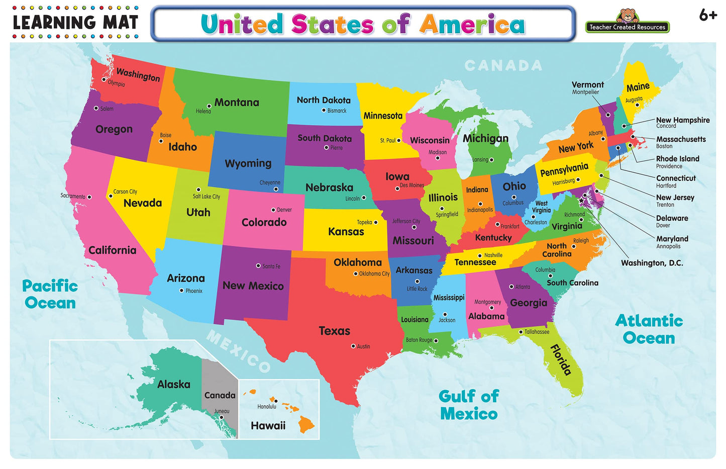 Teacher Created Resources USA Map Learning Mat – Write-On/Wipe-Off Geography & Skills